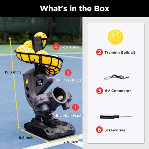 Furlihong 388PBH Pickleball Machine, 4 Adjustable Angles, Includes 9 Pickleballs, Powered by Power Bank/Battery, for Beginners