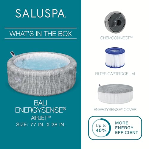 Bestway SaluSpa Bali Smart AirJet Inflatable Hot Tub Round Portable 4 to 6 Person Spa with 140 AirJets, App Control and EnergySense Cover, Grey Rattan