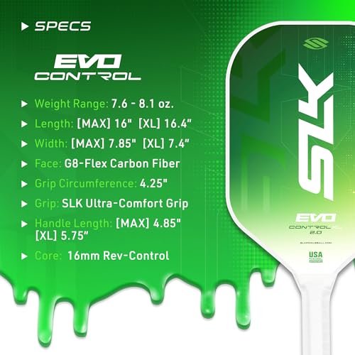 Selkirk Sport SLK Evo Control MAX Pickleball Paddle | G8 Power Carbon Fiber Pickleball Paddle Face with Spinflex Surface and Rev-Control Polymer Core | Control Green Max