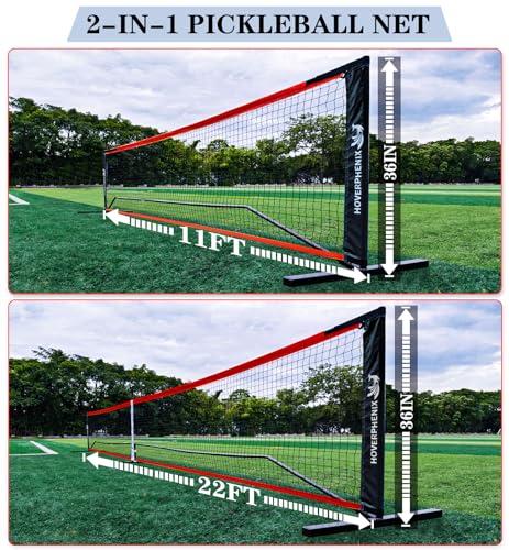 Portable Pickleball Net, Regulation Size 22FT and 11FT Half Court 2-in-1 Pickle Ball Net with 2 Pickleballs and Carry Bag for Driveway, Backyard, Street, Weather Resistance Steady Steel Frame