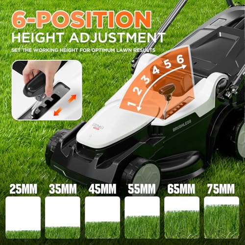 Litheli 40V (2 x 20V) 16" Electric Lawn Mower Cordless, Brushless Lawnmower with 6-Height Adjust, Portable & Lightweight Push Battery Powered Lawn Mower (2 * 4.0AH Batteries Included)