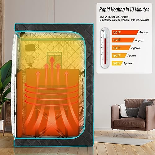 iDOTODO Portable Full Size Infrared Saunas for Home, One Person Full Body Home Spa Tent with Heating Foot Pad, Remote Control, Reinforced Foldable Chair (Black)