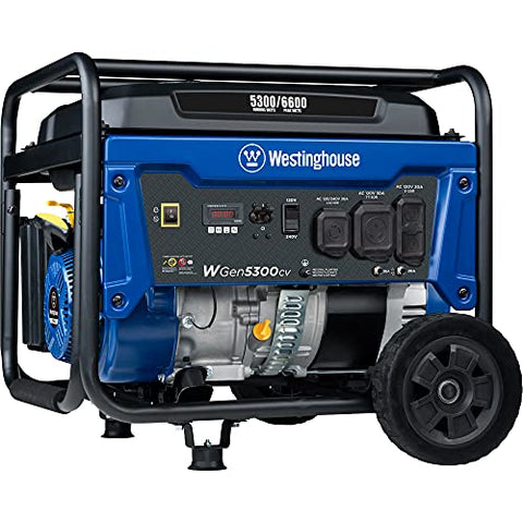 Westinghouse 6600 Peak Watt Home Backup Portable Generator, Transfer Switch Ready 30A Outlet, RV Ready 30A Outlet, Gas Powered, CO Sensor
