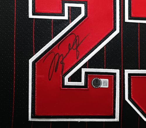 Michael Jordan Autographed Framed Black Pinstripes Authentic M.i.t.c.h.e.l.l & N.e.s.s Basketball Jersey Beckett BAS #AE03236