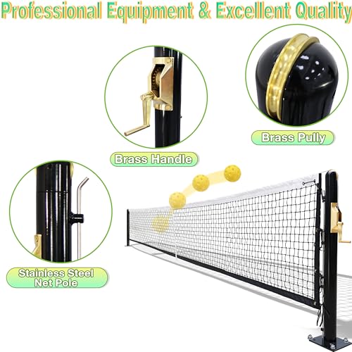 Seliyoo Round Pickleball Post,Steel Pickleball System,Surface Mount,Include Premium-Grade Brass Winder,Net,Idea for Clay or Courts