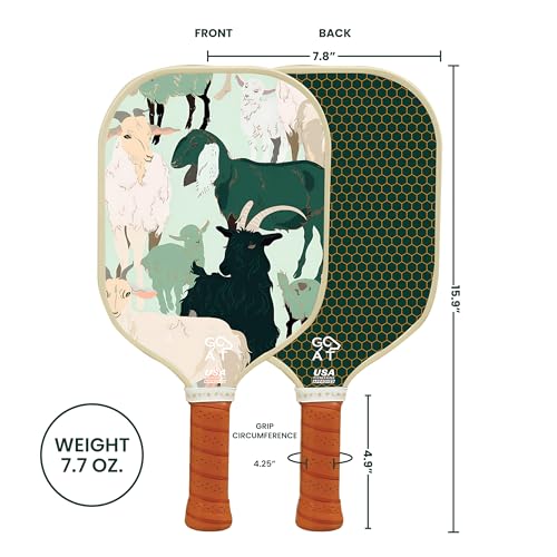 Goat Pickleball Paddles Set of 2, Includes 4 Indoor Outdoor Balls and Travel Bag, Lightweight Durable Fiberglass Pickleball Rackets Set for Men, Women, Beginners (Green)