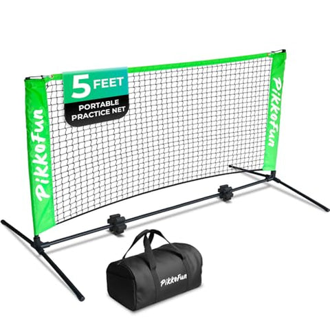 PIKKOFUN Mini Pickleball Net (5 FT Wide), Small Portable Dink Practice Net for Indoor & Outdoor, 60-Second Tool-Free Setup, Carry Bag Included, Pickleball Gifts for Women & Men, Green Net