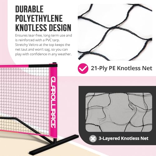 Glarollirace 3-in-1 Portable Pickleball Net Set, with Regulation Size 22 FT | 10 FT | 4 FT PE Nets + Metal Frames, Pickle Ball Net System for All Weather Condition and Windproof, Indoor and Outdoor