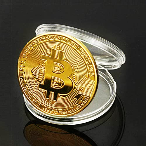 Naturiway 10 Pcs Bitcoin Coins, 24K Gold Plated, 3mm BTC Cryptocurrency Collectibles with Protective Case, Blockchain Decor for Home and Office