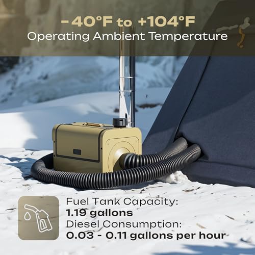 Self-Powering Diesel Heater – 20,000 BTU Portable Off-Grid Heater for Camping, Overlanding, RV, Truck & Garage – No External Battery Needed, Dual Power Source, Quiet Operation