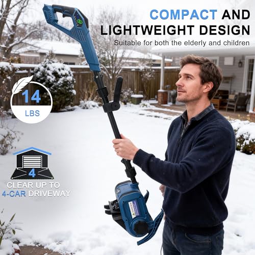 Electric Snow Shovel, 12" Snow Blower Cordless 21V 3000mAh Batteries, 19.7FT Throw Distance, Lightweight 14lb, Battery Snow Blower for Driveway Steps Patio Sidewalk, Snow Machines for Outdoors