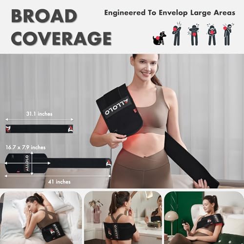 ALLOLO Red Light Therapy for Body, 16.7"*7.9" 660nm & 850nm Infrared Red Light Therapy Belt with Pulse for Back Waist, 3-in-1 LED Bead with Controller Timer, Gift for Women Men