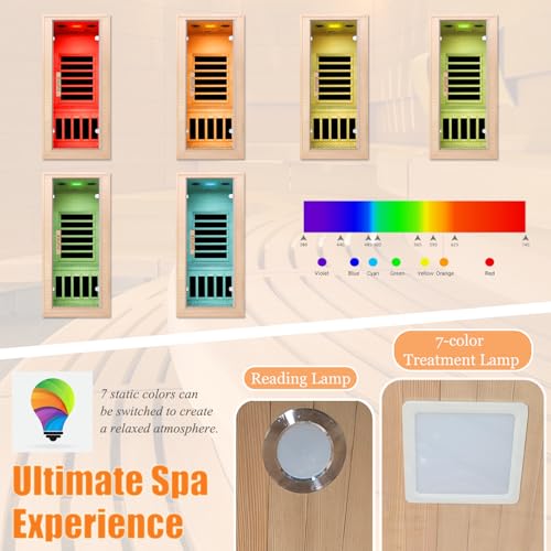 Homsido Infrared Home Sauna Room 1 Person Hemlock Wooden Indoor Dry Sauna，Low EMF 1200W/110V Heaters Panels,LCD Control Panel,10 Minutes Pre-Warm up,Time and Temp Pre-Set,1-Year Aftersale