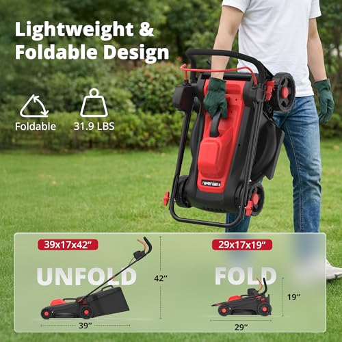 AMERISUN 14-Inch 2IN1 Electric Lawn Mower, 12.5 Amp 1500W Corded Push Mower with 6-Position Height Adjustment, 10-Gallon Grass Catcher & Mulching Kit, Lightweight Lawn Mower for Small to Medium Yards