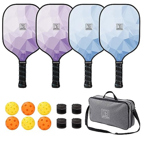 YC DGYCASI Pickleball Paddles Set of 4, USAPA Approved Pickleball Set, Fiberglass Pickle Ball Rackets, 3 Outdoor Pickleball, 3 Indoor Balls, 4 Pickleball Overgrip, 1 Bag for Women and Men