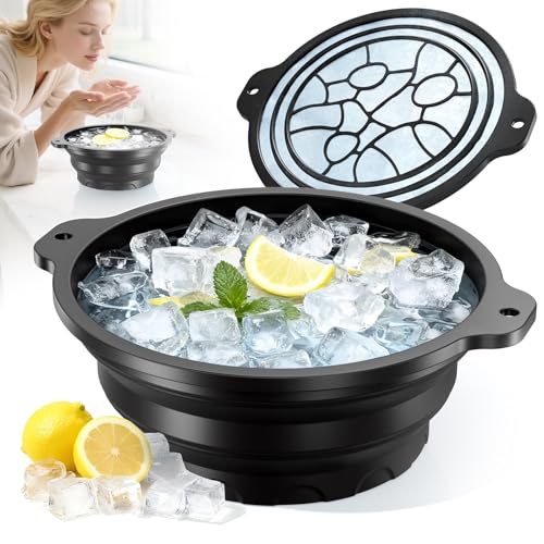 Face Bowl for Ice with Built-in Ice Tray – Collapsible Silicone Facial Ice Bath Bowl for Cold Plunge Therapy, Skin Tightening & Acne Relief – Portable Spa Tool for Home & Travel(Black)
