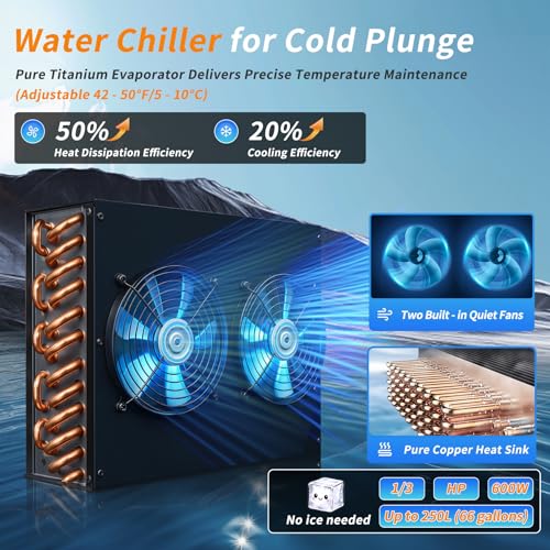 𝙐𝙥𝙜𝙧𝙖𝙙𝙚 Ice Bath Water Chiller, 1/3 HP Water Chiller for Cold Plunge Tubs, with Pump, External Filter and Filter Media, Remote Control, for Home and Professional Use