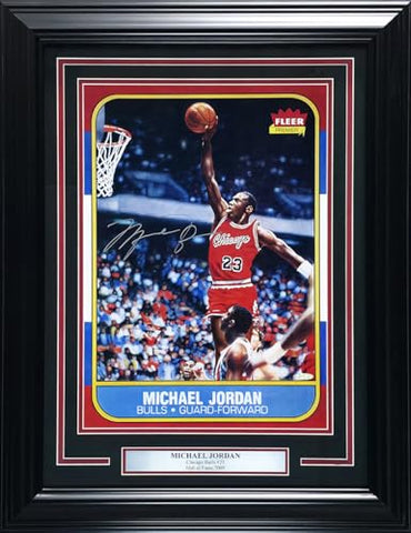 Michael Jordan Autographed Framed 1986 Fleer Rookie Basketball Card #57 Blow Up Poster UDA Holo #BAM307260