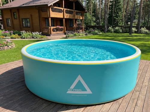 ISKYPOOL 9ft Compact Drop Stitch Pool – Rigid Hard-Wall Mini Swimming Pool for Kids & Patios – Deep 40" Design – Durable & Pet Friendly (Dia 9ft x 3.3ft)