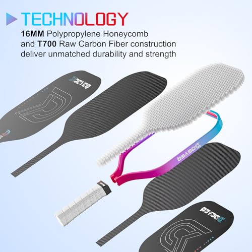 DGYGQ Professional Carbon Fiber Pickleball Paddle-16mm, Superior Control, Strong Power and Forceful Spin with 16mm Honeycomb Core Pickleball Rackets (Red and Blue)