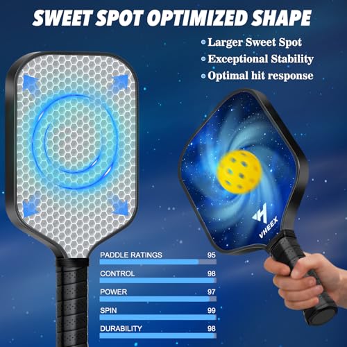 VHEEX Pickleball Paddles Set of 4, Carbon Fiber Pickle Ball Paddle Set, Lightweight Indoor Outdoor Play Rackets Equipment 4 Pack with 4 Balls & Bag Family Beginner Easter Gift Men Women Kids Adult