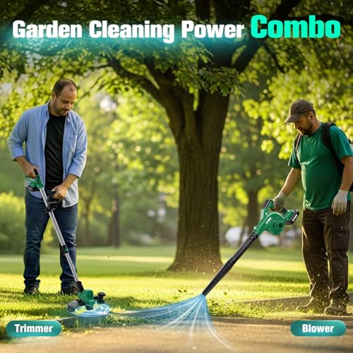 KIMO Weed Wacker and Blower Combo with 2 x 2.0Ah Battery & Charger, 12 Inch Electric Weed Eater w/6pcs Line Spools, 4-in-1 Leaf Blower Cordless w/Vacuum, 3 Nozzles & 20" Extended Tube for Yard, Garden