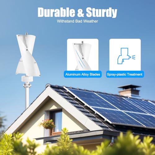 Guehomm 100W Low-Noise Vertical Axis Wind Turbine Generator, 12V Wind Turbine, Permanent Magnet Generator with Controller, Aluminum Blades Wind Turbine Kit for Home Boats Street Lighting (White)