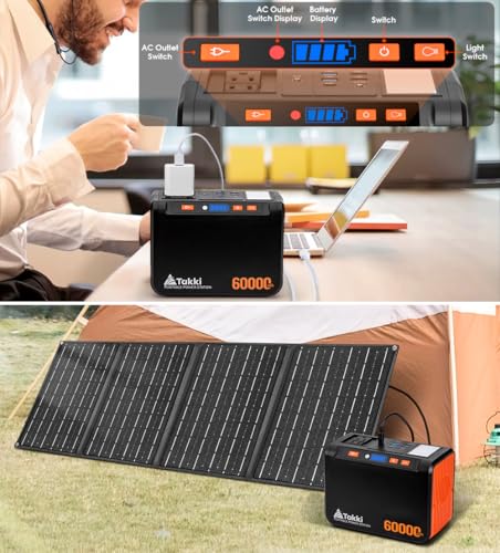 Takki Solar Generator 250W Portable Power Station with 40W Solar Panels 222Wh Pure Sine Wave Camping Lithium Battery Power Pack with AC 110V Outlet for Camping CPAP Home Use Emergency Outdoor