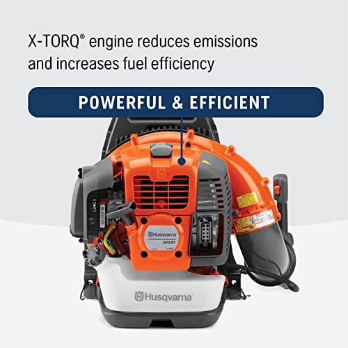 Husqvarna 360BT Gas Leaf Blower, 65.6-cc 3.81-HP 2-Cycle Backpack Leaf Blower with 890-CFM, 232-MPH, 30-N Powerful Clearing Performance and Load-Reducing Harness, Gifts for Men