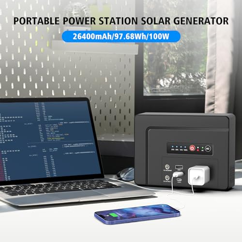 powkey Portable Power Station 100W Rated, 97Wh Small Portable Generator with AC Outlet 110V/PD 65W USB C Fast Charging, 26400mAh Laptop Charger Power Bank for Outdoor Camping Home Battery Backup