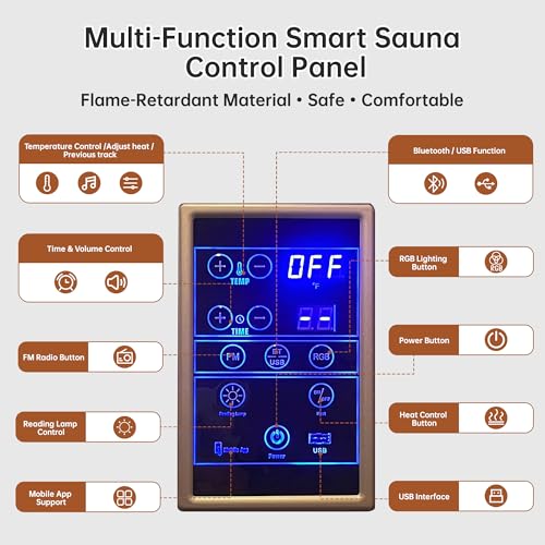 PABIMIA 2-Person Infrared Sauna, Smart App Control, WiFi & Bluetooth, Low EMF 1500W/120V LCD Heater, Indoor Home Sauna with Flame-Retardant Materials