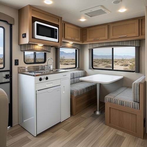Avanti CK3016 Energy Star Certified Full Compact Kitchen, Built in Kitchenette Stainless Steel Counter, Two Element Cooking Range, Refrigerator & Storage, 30-Inch, White
