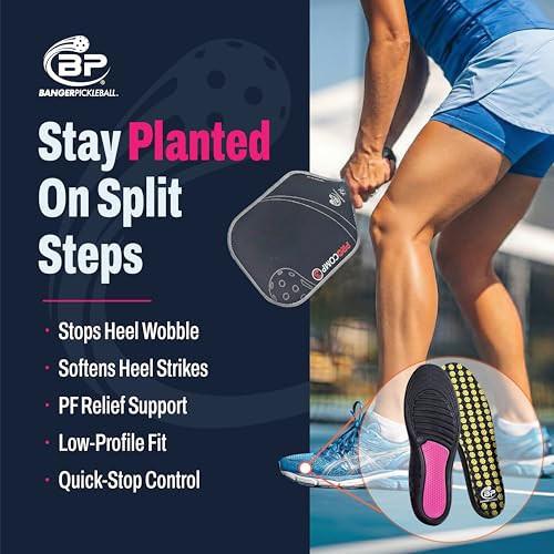 Banger CourtLoc Pickleball Insoles for Women – Low-Profile Arch Support Shoe Inserts, Lateral Stability & Plantar Fasciitis Relief Support – Trim-to-Fit, Moisture-Wicking Court Sport Insole (Women's)