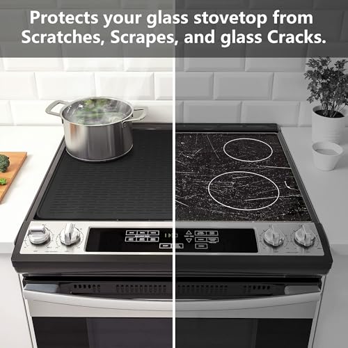 YUHFERA Stove Top Cover for Electric Stove - Silicone Stove Mat for Glass Top, Glass Cooktop Protector For Kitchen,Multi-functional Oven Covers for Electric Stove (Black,28 x 20)