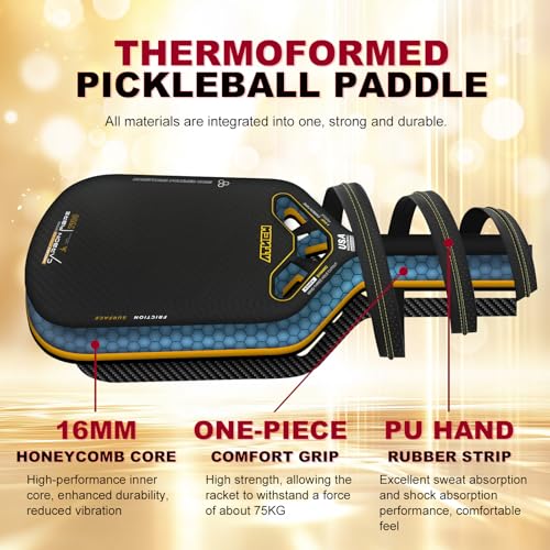 Pickleball Paddles T700 3K Carbon Fiber Picklebll Paddle with Aero Throat Edgeless Designed 16MM Thermoformed Pickleball Racket USAPA Approved