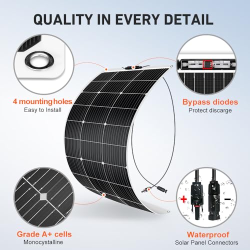 DOKIO 100W 18V Flexible Solar Panel Monocrystalline for 12V Battery Charging, Semi-Flexible ETFE Lightweight with MC4 for RV Marine Boat Camper Van Trailer Off-Grid Power