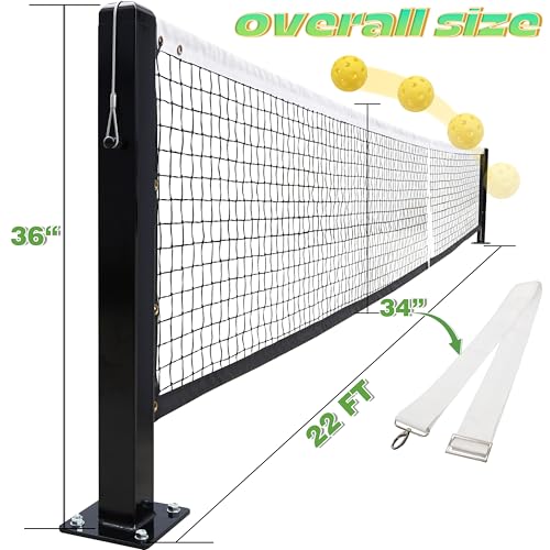 Pro Pickleball Court Net System, Pickle Ball Net Set,Regulation Net 22 FT with 2 Heavy Duty Steel Pickleball Posts, Premium-Grade Brass Winder,Surface Mount Ideal for Indoor or Outdoor Use