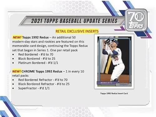 2021 Topps Traded and Update Series Baseball Unopened Blaster Box of Packs with 99 Cards including One EXCLUSIVE 70th Anniversary Patch and Possible Rookies Autographs and Jersey Cards