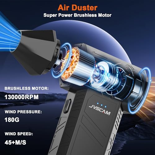 JVSCAM X3 Compressed Air Duster - Electric Air Duster with Brushless Motor,3 Gear Adjustable - mini Snow Blower- Rechargeable Air Duster for PC, Keyboard, Car,Outdoors,Home,Snow and Leaves Clearing