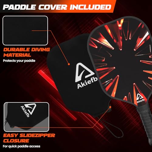 Akiefb Pickleball Paddles, T300 Carbon Fiber Pickleball Paddle with 4 Grip Tapes and a Carry Bag,14mm Polypropylene Honeycomb Core,Ideal Pickleball Training Equipment for Beginners (Flame)