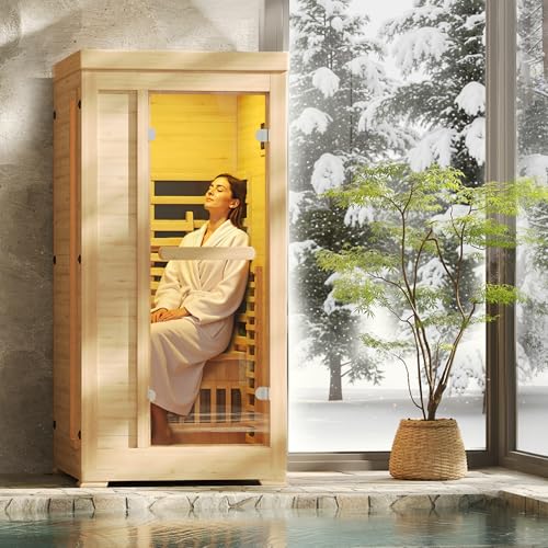 Rotihom Infrared Sauna at Home 1-2 Person with 7 Color Full Spectrum, Low EMF 1745W Fast Heating Canadian Hemlock Wood Sauna, Indoor Dry Sauna with Music Speakers for Home, Gym (3Lx3.3Wx6.3H Ft)