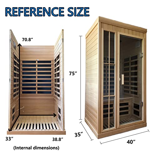 Kanlanth 1-2 Person Infrared Sauna, Hemlock Wood Low EMF Far Infrared Saunas for Home, APP Control 1350w Indoor Personal Sauna Room with Blue-Tooth, 7 Color Therapy Light, 7 Heating Panels