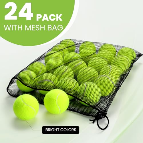 FURWEY 24 Pack Tennis Balls,Thickened Tennis with Mesh Bag for Transport,High Elasticity Training Balls for Beginner, Playing Balls for Dogs