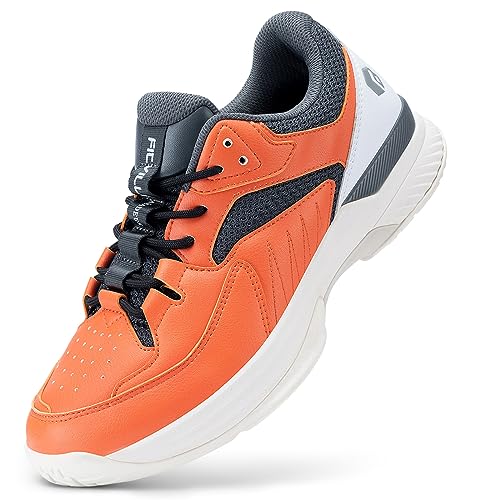 FitVille Men‘s Wide Pickleball Shoes All Court Tennis Shoes with Arch Support for Plantar Fasciitis (Orange, 11.5 Wide)