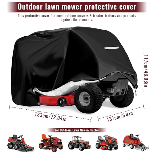 Riding Lawn Mower Cover - Riding Lawn Tractor Cover Outdoor Waterproof Heavy Duty 420D Anti-UV, Universal Fit Lawnmower Tractor Covers Up to 54" Decks, All Season Using, Lawnmower Covers for Outdoor