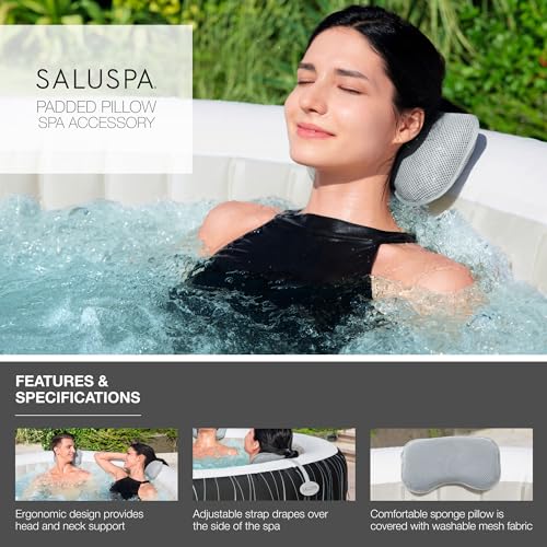 Bestway 2 Pack SaluSpa Padded Headrest Pillows with Adjustable Strap to Adjust Height, Washable Mesh Cover, Compatible with SaluSpa Hot Tubs, Gray