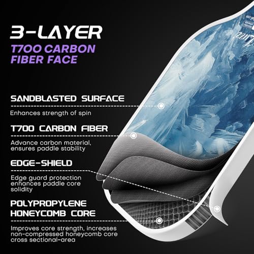 LUZZ Pickleball Paddles Set of 2, T700 Carbon Fiber Pickleball Paddle Sandblasted Surface with Honeycomb Core for Beginners Increased Spin Control Pickle Ball Rackets 2 Pack