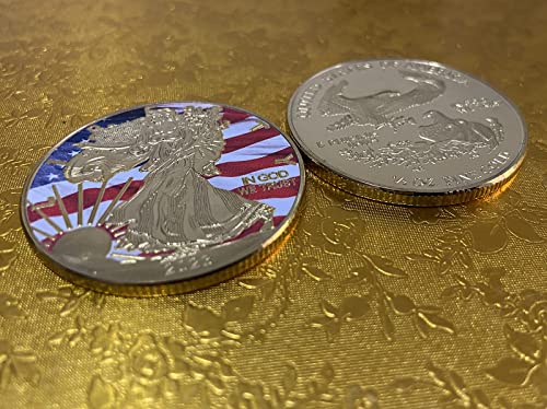 American Fine Gold & Silver Eagle Commemorative Coins, Statue of Liberty Gold Plated Coin Colored Edition Collection Coin 2 Pack (American Eagle Coin)