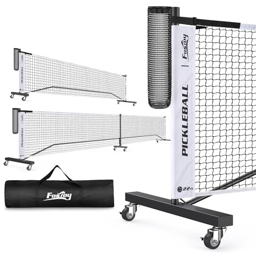 Pickleball Net with Wheels, Portable 2-in-1 Pickle Ball Net with Ball Collector,22FT Regulation Size & 11FT Half Court Size, Carry Bag, Steady Metal Frame for Outdoor Indoor Driveway (Black&White)