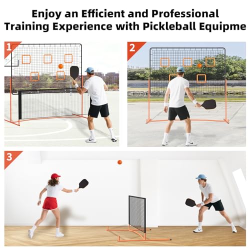 FAHKNS Pickleball Rebounder Training Equipment, Pickleball Rebound Net, for Single Player Practice Hitting, Doubles, Suitable for Garage, Backyard, Park, Indoor and Outdoor (Orange, 6 x 6 FT)
